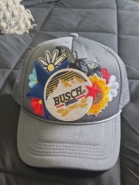 Busch Beer Grey Trucker Hat with Floral Patch